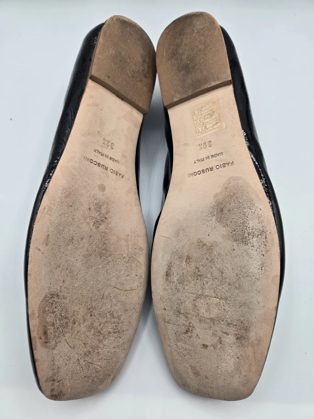 Fabio Rusconi Black Patent Leather Square Toe Ballet Flats Shoes 39.5 Italy